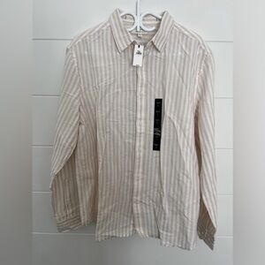 Banana Republic Linen Blend Stripe Beige Button up